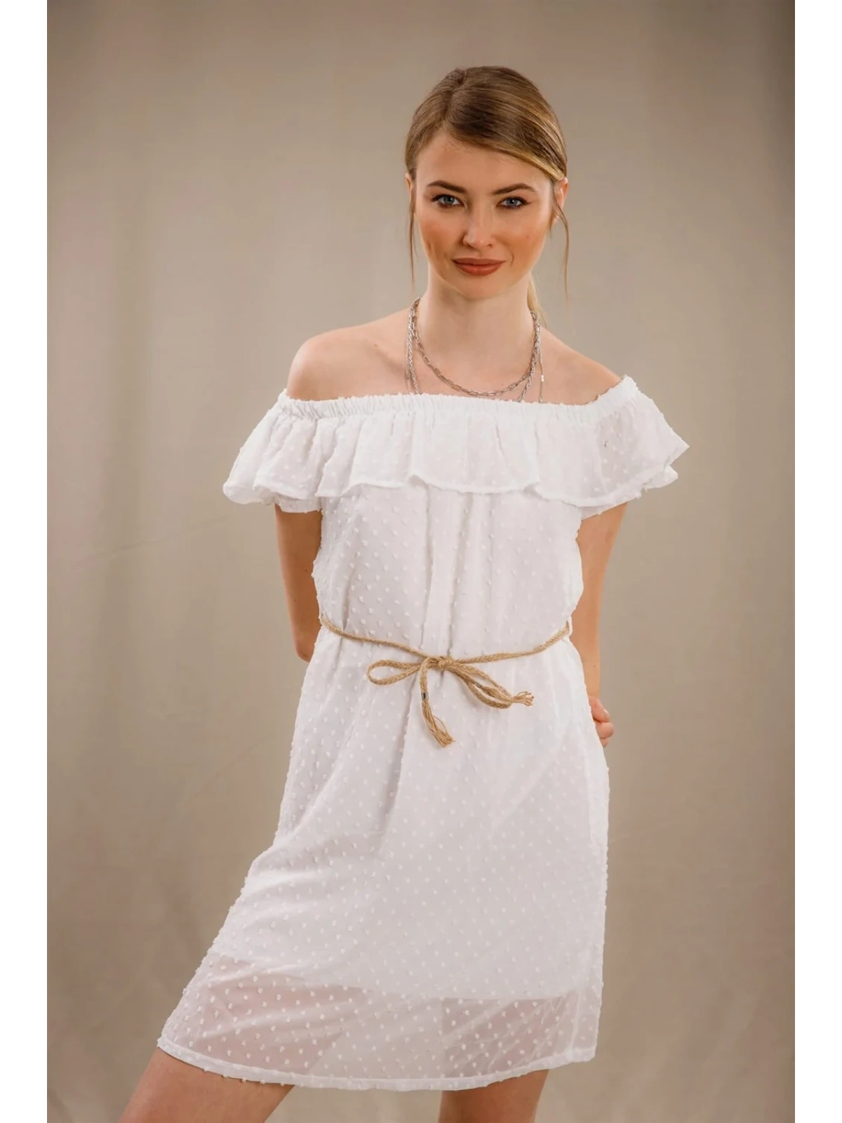 Madonna Yaka Elbise - BEYAZ