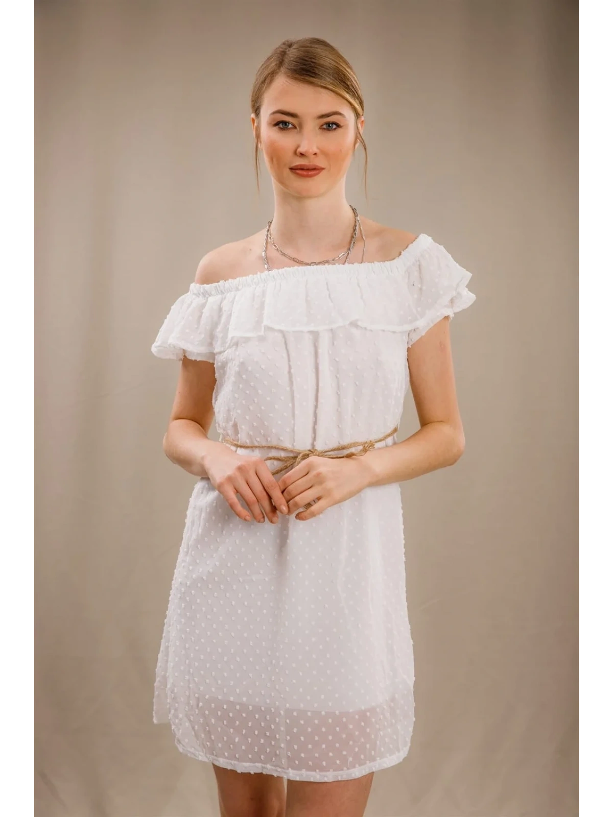 Madonna Yaka Elbise - BEYAZ
