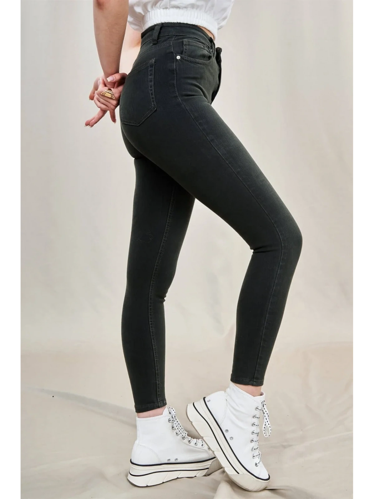 Toparlayıcı Skinny Jean Pantolon-HAKİ