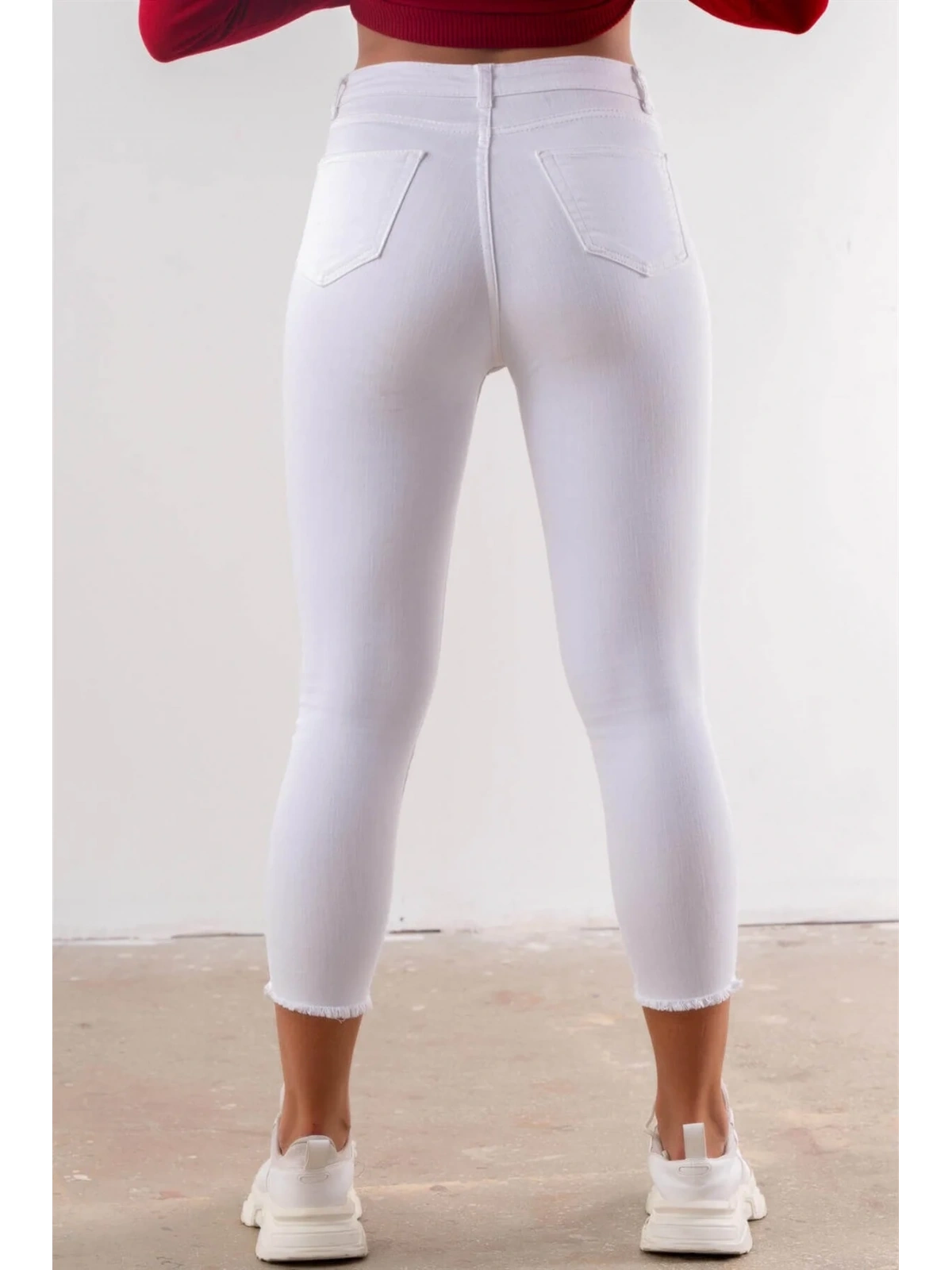 Yüksek Bel Skinny Jean Pantolon  - BEYAZ