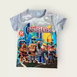 Roblox Baskılı Çocuk T-Shirt Gri