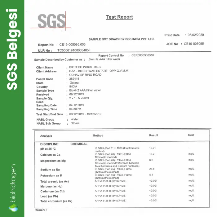 Biohidrogen Hidrojen Su Jeneratörü (İyonizer)