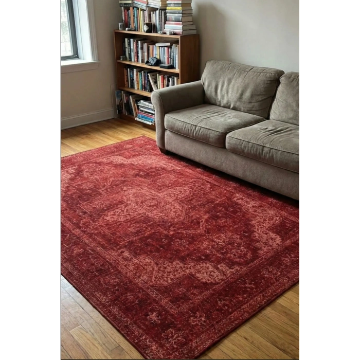 Etnik Desenli Desenli Taba Renk Salon Halısı Oturma Odası Halısı Kolay Silinir Hav Toz Vermez Yumuşak Pamuk Taban 01Taba