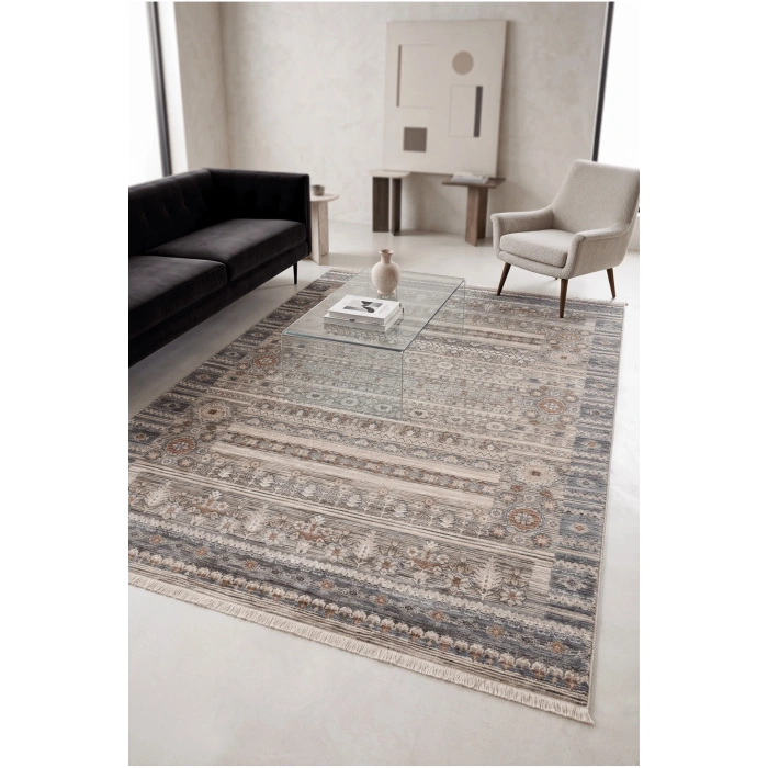 Salon Halısı Etnik Desenli Mavi Renk Retro Vintage Yumuşak Dokulu Oturma Odası Halısı