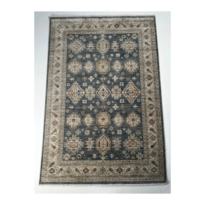 Salon Halısı Etnik Desenli Mavi Renk Retro Vintage Yumuşak Dokulu Oturma Odası Halısı