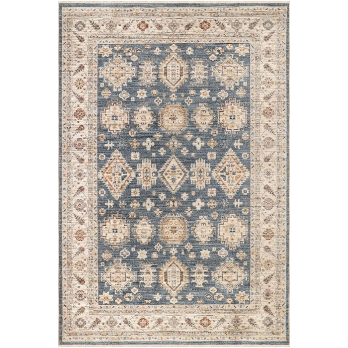 Salon Halısı Etnik Desenli Mavi Renk Retro Vintage Yumuşak Dokulu Oturma Odası Halısı