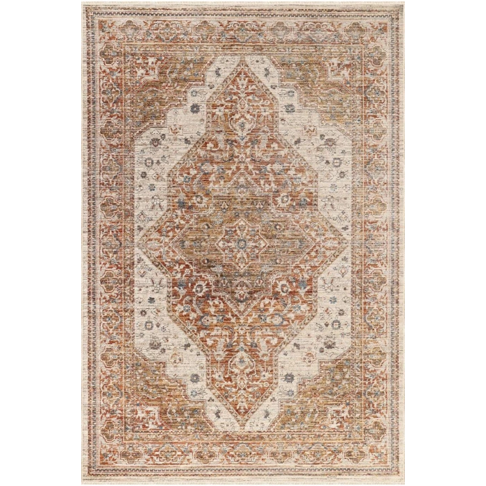 Salon Halısı Etnik Desenli Kiremit Renk Klasik Retro Desen Vintage Yumuşak Dokulu Oturma Odası Halısı