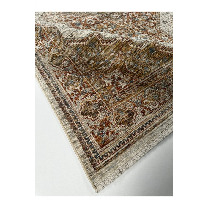 Salon Halısı Etnik Desenli Kiremit Renk Klasik Retro Desen Vintage Yumuşak Dokulu Oturma Odası Halısı