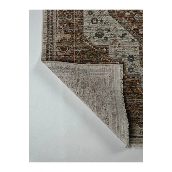 Salon Halısı Etnik Desenli Kiremit Renk Klasik Retro Desen Vintage Yumuşak Dokulu Oturma Odası Halısı