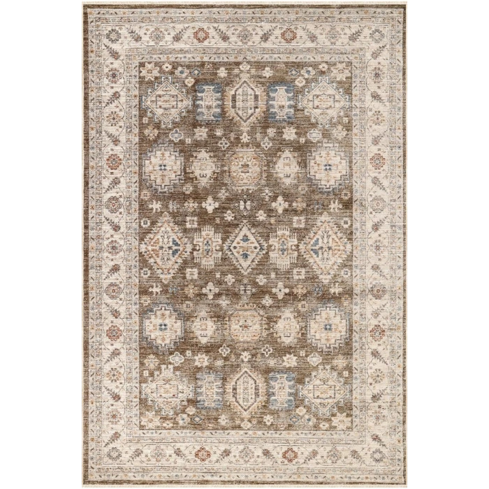 Salon Halısı Etnik Desenli Haki Yeşil Renk Retro Vintage Yumuşak Dokulu Oturma Odası Halısı