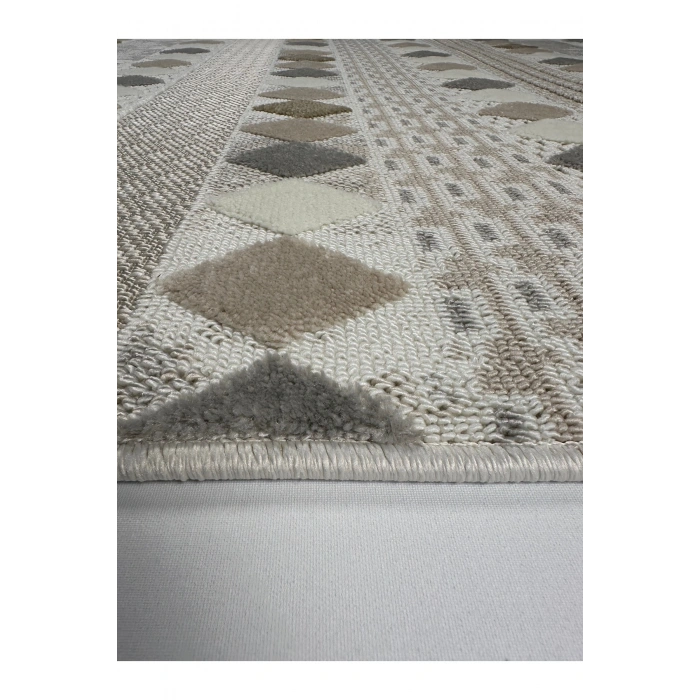 İskandinav Desen Krem-7 Renkli Oturma odası Salon Halısı Bukleli Modern Hav Toz Vermez