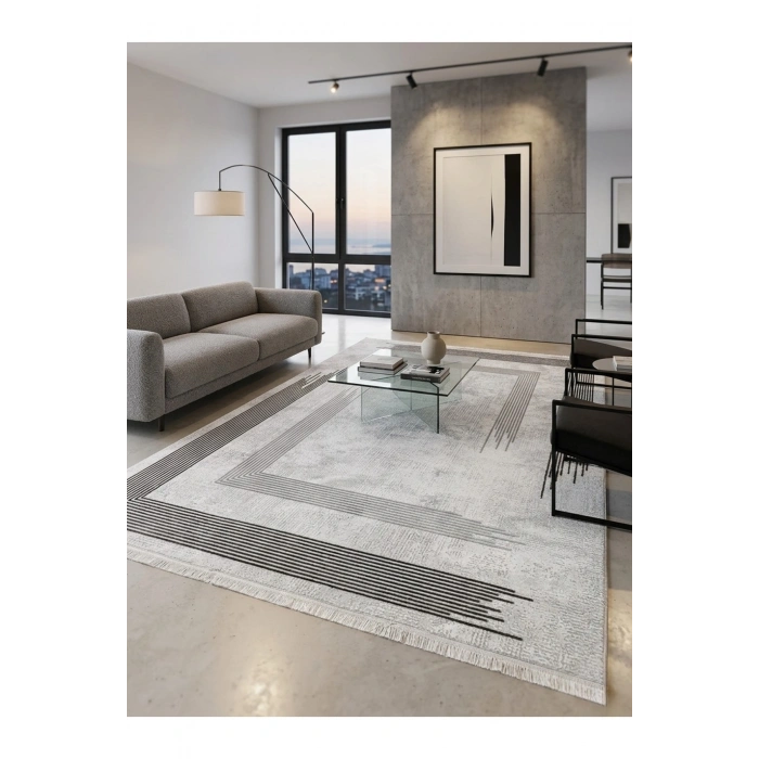 Merinos Vista Gri %100 Akrilik Halı Yumuşak Dokulu Modern Salon Oturma Odası Halısı