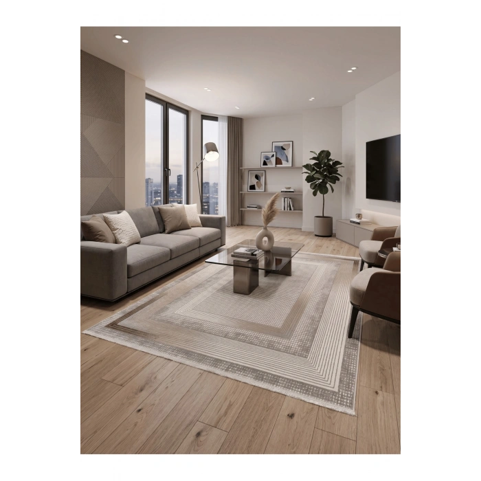Merinos Vista Krem Kahverengi %100 Akrilik Yumuşak Dokulu Salon Oturma Odası Halısı 79323-80