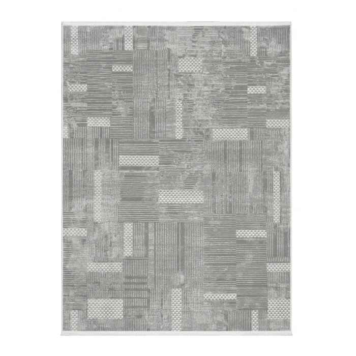 Merinos Vista %100 Akrilik Gri Geometrik Desenli Kesme Halı Yolluk Antre Koridor Salon Halısı