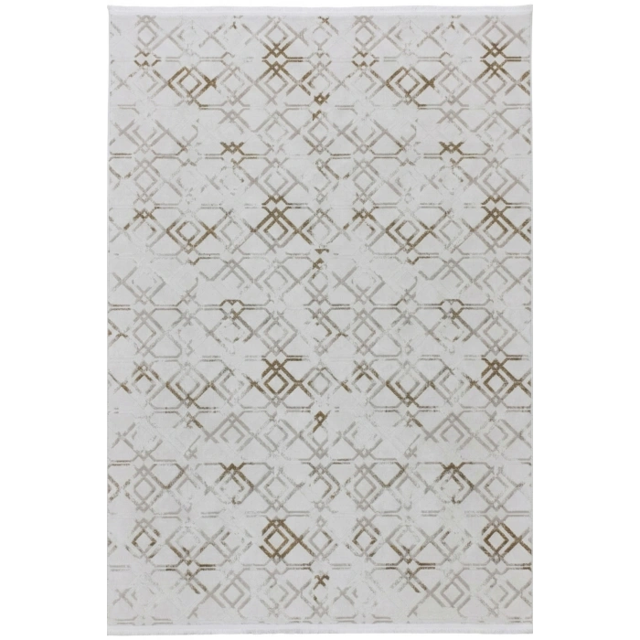 Merinos Vista Krem %100 Akrilik Yumuşak Dokulu Salon Oturma Odası Halısı Altın Renk Desenli