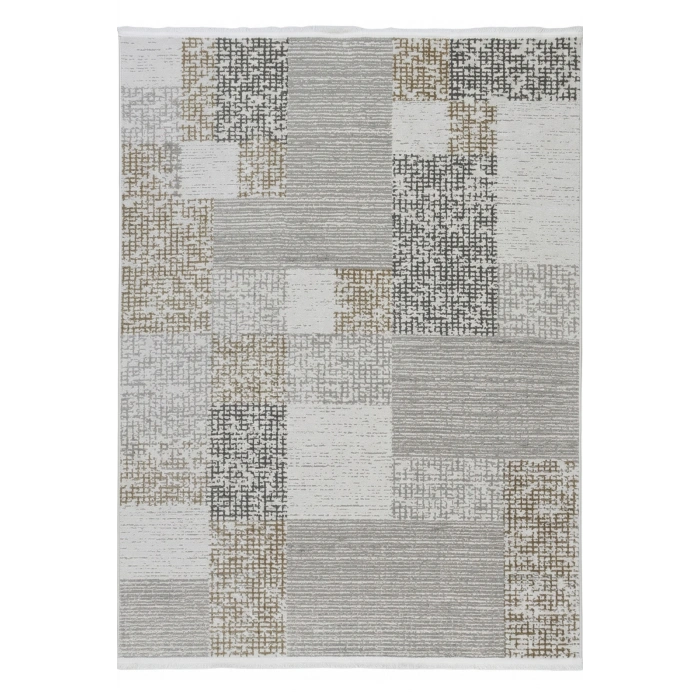 Merinos Vista Krem Kahve Renk %100 Akrilik Geometrik Desen Yumuşak Dokulu Salon Oturma Odası Halısı