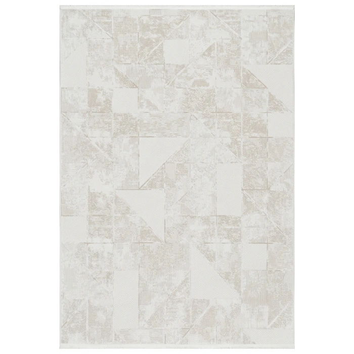Merinos Vista Krem Renk %100 Akrilik Parlak Dokuma Bej Geometrik Desenli Yumuşak Dokulu Salon Oturma Odası Halısı