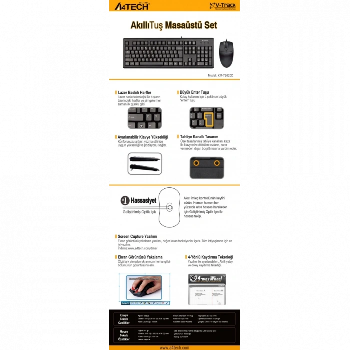 A4-Tech KM-72620D USB Standart Türkçe Q Klavye/Mouse Set