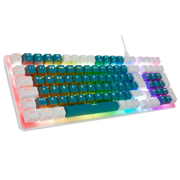 ACER eMachines, EAK100, Yeşil/Beyaz, USB Kablolu, RGB Backlight, RED Mekanik Switch, Türkçe Q, 100 Tuşlu, Gaming Klavye