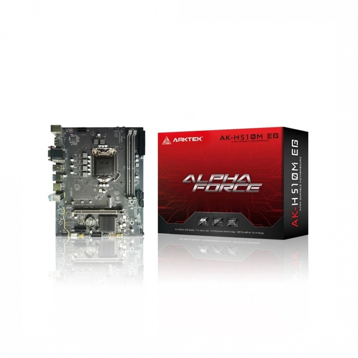 ARKTEK ALPHA FORCE, AK-H510M EG VS, 2xDDR4, M.2, 2x HDMI, DP, 10-11.Nesil, LGA1200 Soket, Anakart