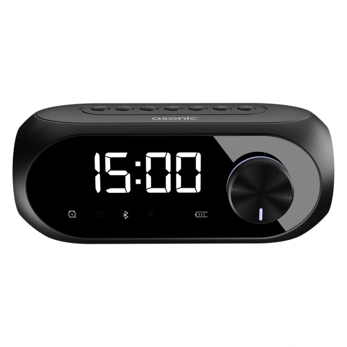 ASONIC AS-W6, Siyah, 5W, USB, AUX, Bluetooth,  Kablosuz, Taşınabilir, 1200mAh Batarya, Alarmlı Saat, Derece ve Speaker
