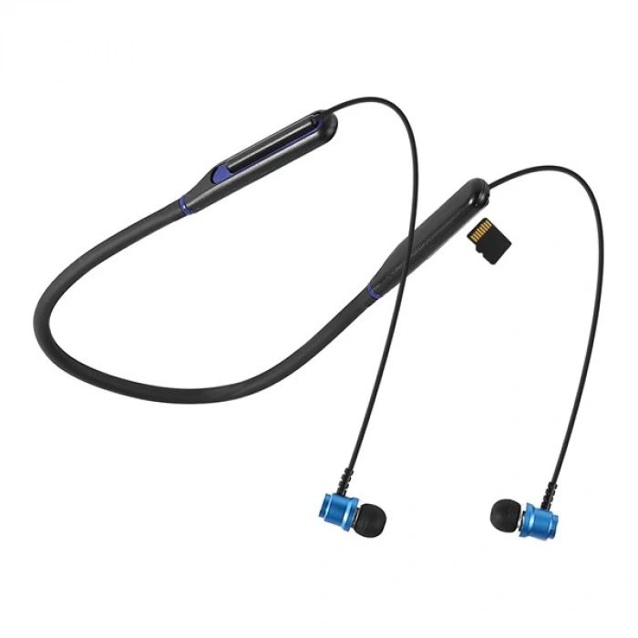 Asonic AS-XBK65 Siyah/Mavi Boyun Askılı Mıknatıslı Bluetooth  TF Kart Spor Kulak içi Kulaklık