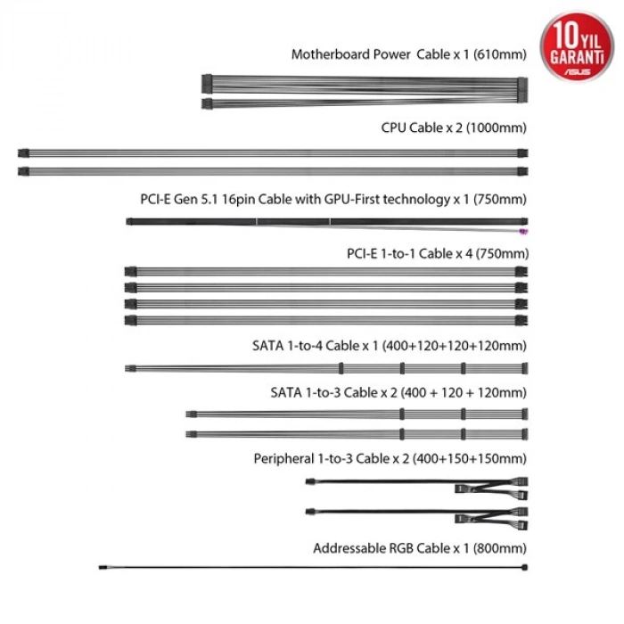 ASUS 1200W 80+ PLATINUM ROG THOR 1200P3 Tam Modüler Power Supply