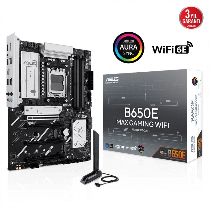 ASUS B650E MAX GAMING WIFI, 4xDDR5, 3xM.2, DP, HDMI, Type-C, Wi-Fi 6E, Bluetooth v5.3, AM5 Soket Gaming Anakart