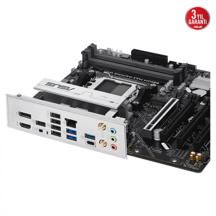 ASUS B850M MAX GAMING WIFI, 4xDDR5, 3x M2, HDMI, DP, Type-C, Wi-Fi 6, Bluetooth v5.4, AM5 Soket GAMING Anakart