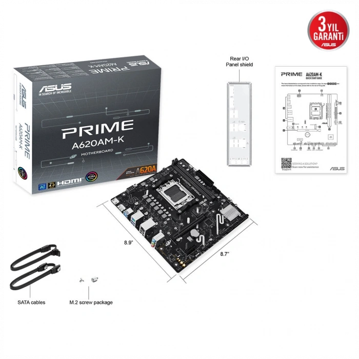 ASUS PRIME A620AM-K, 2xDDR5, 1x M.2, DP, HDMI, AM5 Soket Anakart
