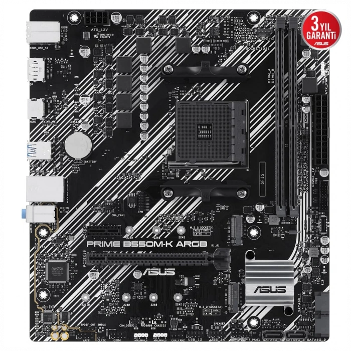 ASUS PRIME B550M-K ARGB, 2xDDR4, 2x M.2, DP, HDMI, AM4 Soket Anakart
