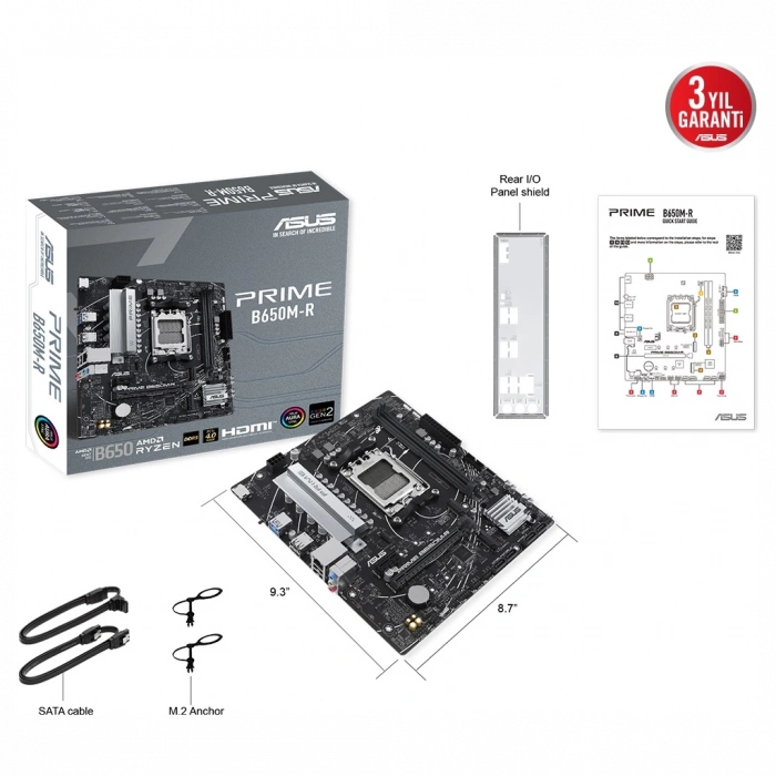 ASUS PRIME B650M-R, 2xDDR5, 2x M.2, HDMI, AM5 Soket Anakart