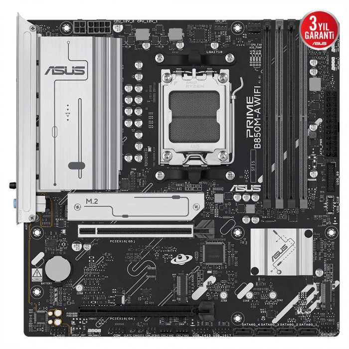 ASUS PRIME B850M-A WIFI, 4xDDR5, 3xM.2, 2xDP, HDMI, Type-C, Wi-Fi 6, Bluetooth 5.3, AM5 Soket Anakart