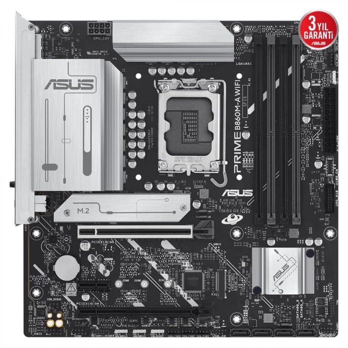 ASUS PRIME B860M-A WIFI, 4xDDR5 2x M.2, HDMI, 2xDP, Wİ-Fİ 6E, Bluetooth v5.3, Type-C, Intel Core Ultra CPU(Seri 2), LGA1851 Soket Anakart