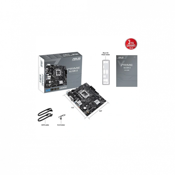 ASUS PRIME H610M-D, 2xDDR5, M.2, D-SUB, HDMI, RS232 Port, 12-13.14.Nesil, LGA1700 Soket, Anakart