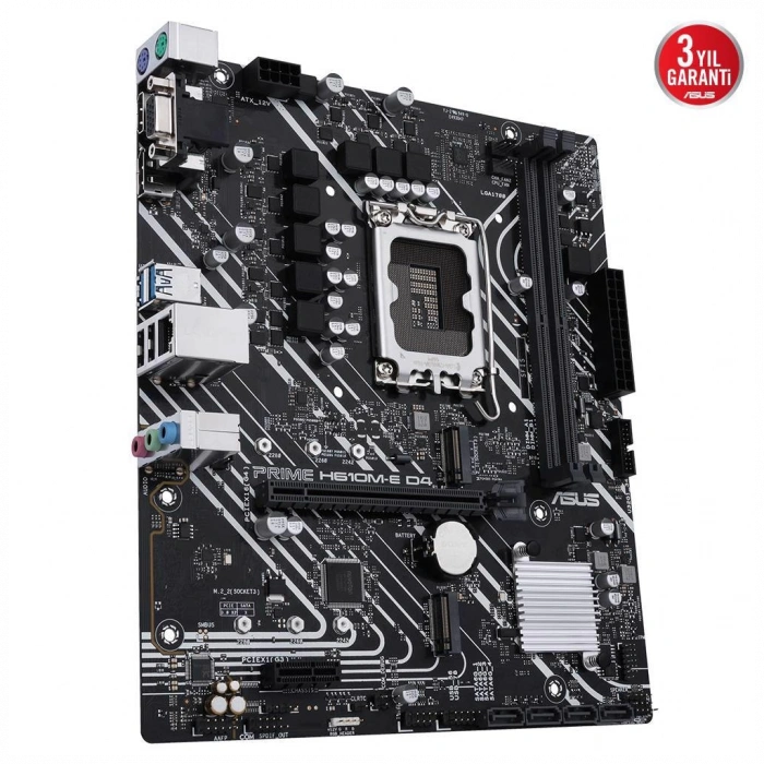ASUS PRIME H610M-E D4-CSM, 2xDDR4, 2x M.2, D-SUB, HDMI, DP, 12-13.14.Nesil, LGA1700 Soket, Anakart