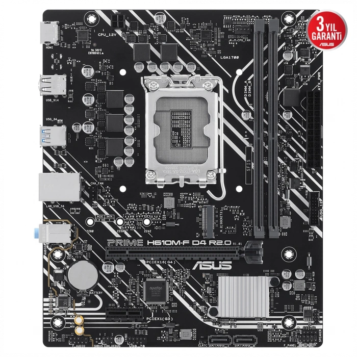 ASUS PRIME H610M-F D4 R2.0, 2xDDR4, M.2, HDMI, 12-13.14.Nesil, LGA1700 Soket, Anakart