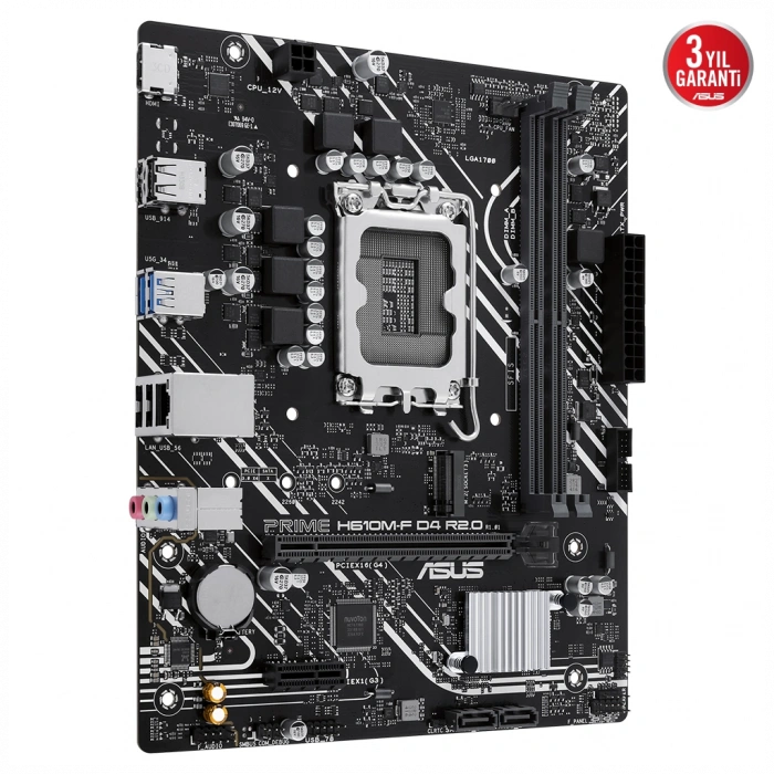 ASUS PRIME H610M-F D4 R2.0, 2xDDR4, M.2, HDMI, 12-13.14.Nesil, LGA1700 Soket, Anakart