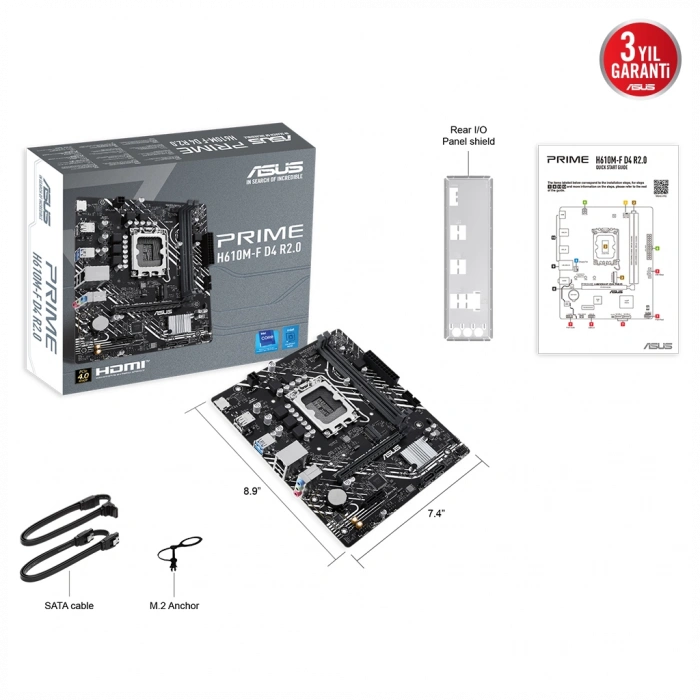 ASUS PRIME H610M-F D4 R2.0, 2xDDR4, M.2, HDMI, 12-13.14.Nesil, LGA1700 Soket, Anakart