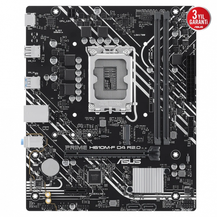 ASUS PRIME H610M-F D4 R2.0-SI, 2xDDR4, M.2, HDMI, 12-13.14.Nesil, LGA1700 Soket, Anakart (Bulk)