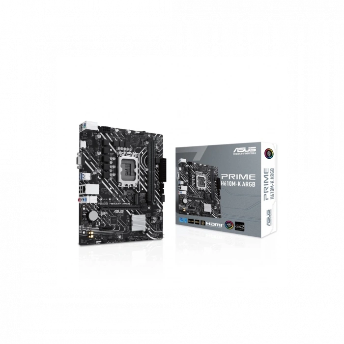 ASUS PRIME H610M-K ARGB, 2xDDR5, M.2,D-SUB, HDMI,12-13.14.Nesil, LGA1700 Soket, Anakart