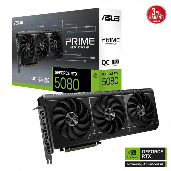 ASUS PRIME-RTX5080-O16G, 16Gb, 256Bit, GDDR7, 1xHDMI, 3xDP GAMING Ekran Kartı