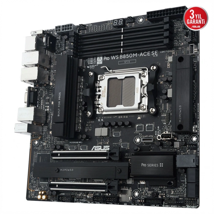 ASUS PRO WS B850M-ACE SE, 4xDDR5, 2xM.2, HDMI, DP, Type-C, D-SUB, PCIe 5.0, AM5 Soket Micro-ATX Anakart
