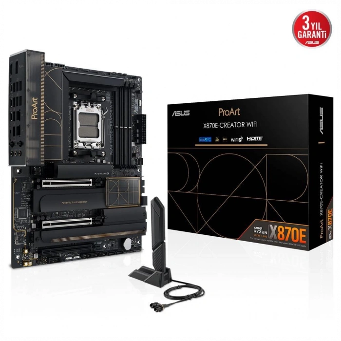 ASUS PROART X870E-CREATOR WIFI, 4xDDR5, 4xM.2, HDMI, DP, Type-C, PCIe 5.0, Wi-Fi 7, Bluetooth v5.4, AM5 Soket GAMING Anakart