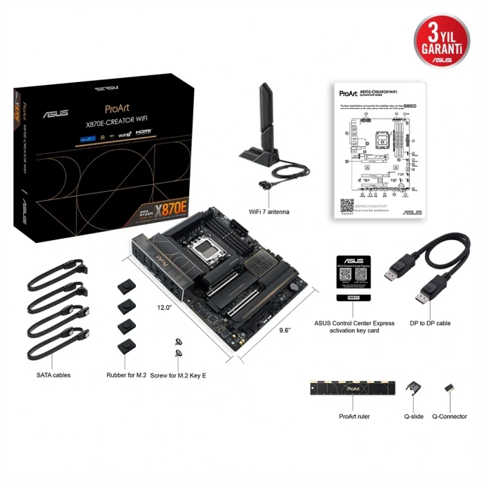 ASUS PROART X870E-CREATOR WIFI, 4xDDR5, 4xM.2, HDMI, DP, Type-C, PCIe 5.0, Wi-Fi 7, Bluetooth v5.4, AM5 Soket GAMING Anakart