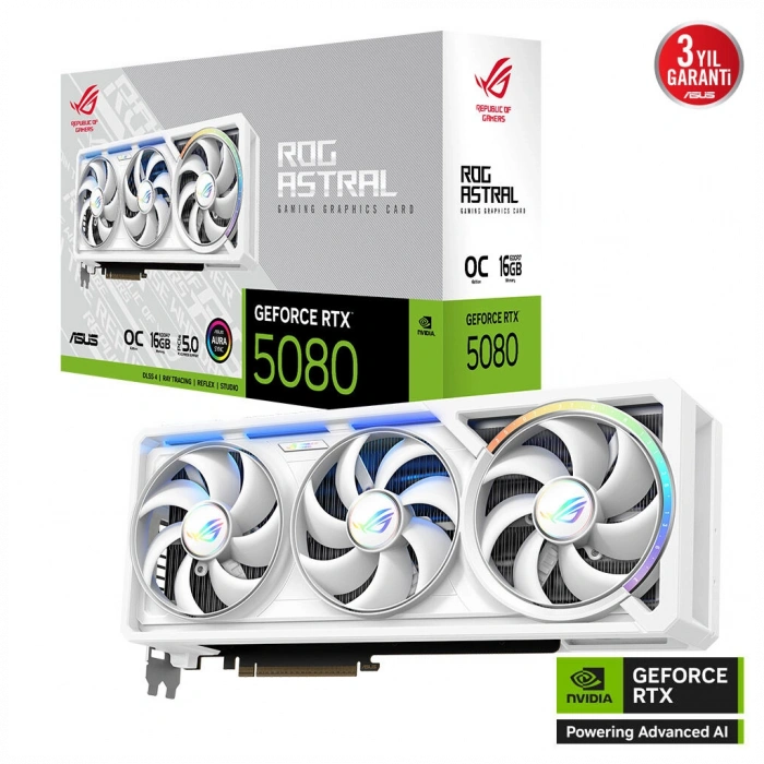 ASUS ROG-ASTRAL-RTX5080-O16G-WHITE, 16Gb, 256Bit, GDDR7, 2xHDMI, 3xDP GAMING Ekran Kartı