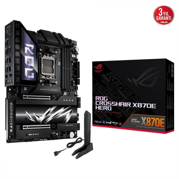 ASUS ROG CROSSHAIR X870E HERO, 4xDDR5, 5xM.2, HDMI, DP, Type-C, PCIe 5.0, 2xWi-Fi 7, Bluetooth v5.4, AM5 Soket GAMING Anakart