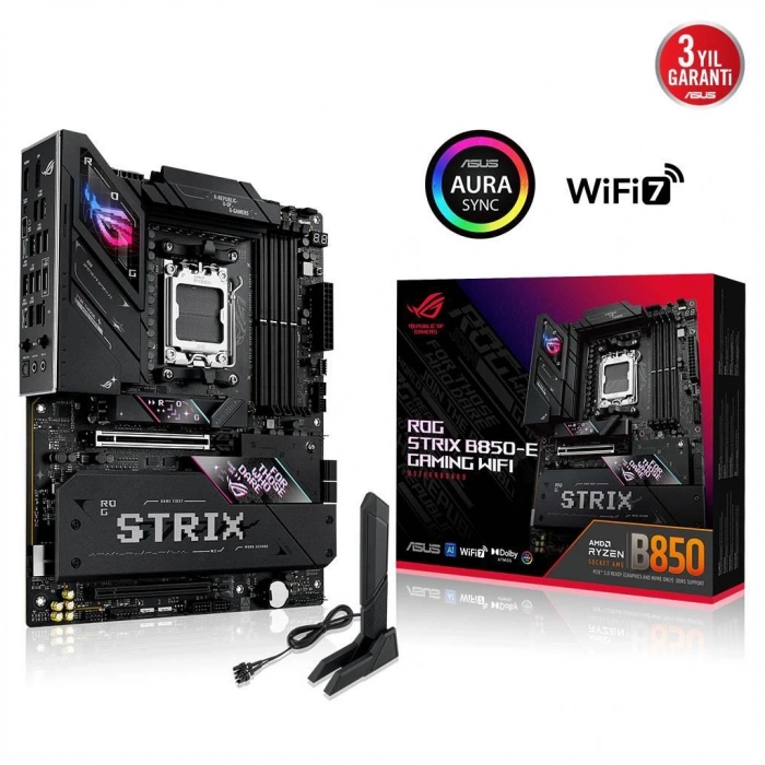 ASUS ROG STRIX B850-E GAMING WIFI, 4xDDR5, 5x M2, HDMI, DP, 2xType-C, Wi-Fi 7, Bluetooth v5.4, AM5 Soket GAMING Anakart