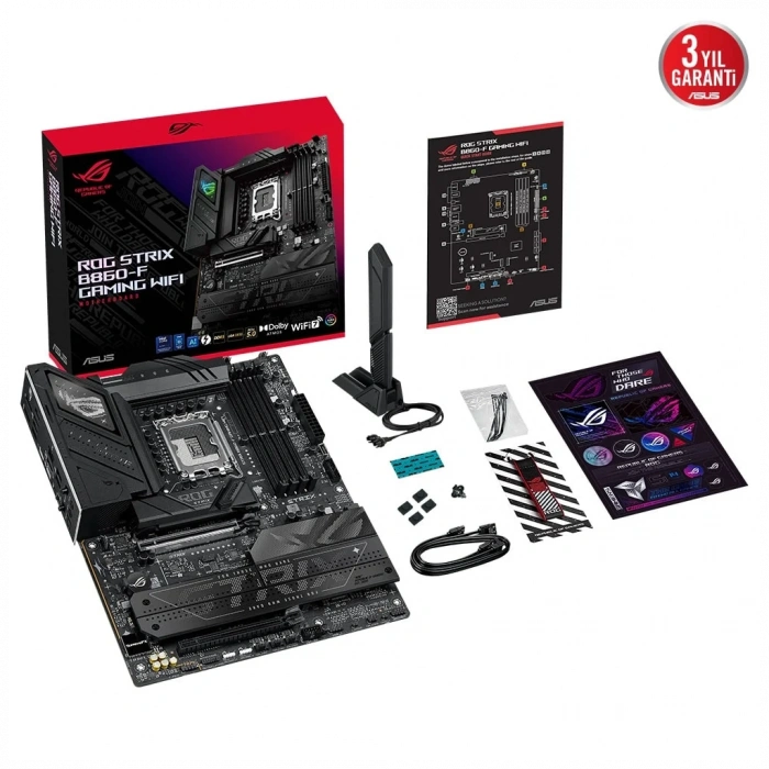 ASUS ROG STRIX B860-F GAMING WIFI, 4xDDR5, 4xM.2, HDMI, DP, Type-C, Wi-Fi 7, Bluetooth v5.4, Intel Core Ultra CPU(Seri 2), LGA1851 Soket, Gaming Anakart