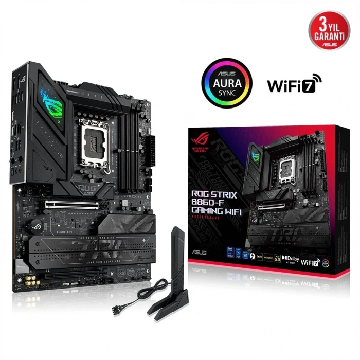 ASUS ROG STRIX B860-F GAMING WIFI, 4xDDR5, 4xM.2, HDMI, DP, Type-C, Wi-Fi 7, Bluetooth v5.4, Intel Core Ultra CPU(Seri 2), LGA1851 Soket, Gaming Anakart